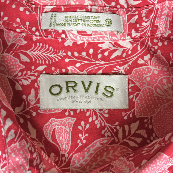 Orvis Pink Floral 3/4 Sleeve Button Down Shirt 18 - Picture 5 of 5